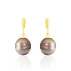 Histoire D'Or Boucles D'oreilles Pendantes Semi-baroque Or Jaune Perle De Tahiti