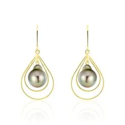 Histoire D'Or Boucles D'oreilles Pendantes Martyna Or Jaune Perle De Tahiti