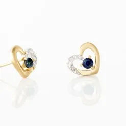 Histoire D'Or Boucles D'oreilles Puces Kyrill Or Jaune Saphir Diamants -Boucles d'oreilles pendantes Soldes Boutique B3OFJSB269 view2