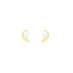 Histoire D'Or Boucles D'oreilles Puces Antoinette Or Jaune Perle De Culture