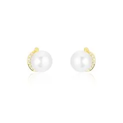 Histoire D'Or Boucles D'oreilles Puces Lucinda Or Jaune Perle De Culture