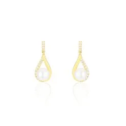 Histoire D'Or Boucles D'oreilles Pendantes Helin Or Jaune Perle De Culture Et Oxyde
