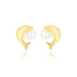 Histoire D'Or Boucles D'oreilles Puces Eleanor Dauphin Or Jaune Perle De Culture