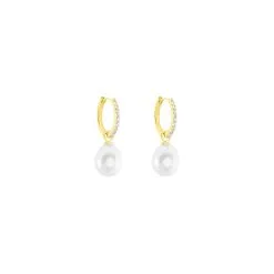 Histoire D'Or Créoles Anes Poire Or Jaune Perle De Culture Et Oxyde De Zirconium -Boucles d'oreilles pendantes Soldes Boutique B3OFJU2350 view1