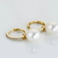 Histoire D'Or Créoles Anes Poire Or Jaune Perle De Culture Et Oxyde De Zirconium -Boucles d'oreilles pendantes Soldes Boutique B3OFJU2350 view2