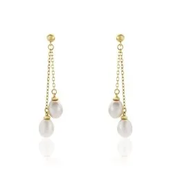 Histoire D'Or Boucles D'oreilles Pendantes Carrine 2 Fils Or Jaune Perle De Culture