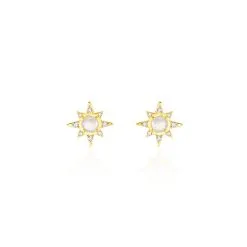 Histoire D'Or Boucles D'oreilles Puces Terry Or Jaune Calcedoine Et Oxyde