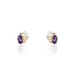 Histoire D'Or Boucles D'oreilles Pendantes Or Jaune Amethyste Et Topaze Et Péridot