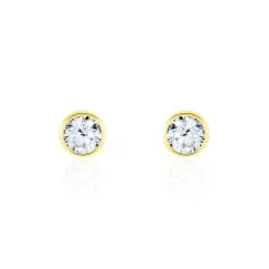 Histoire D'Or Boucles D'oreilles Puces Elda Serti Clos Or Jaune Oxyde De Zirconium