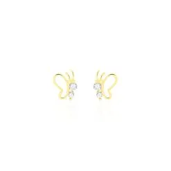 Histoire D'Or Boucles D'oreilles Puces Evaelle Papillon Or Jaune Oxyde De Zirconium