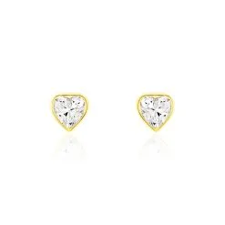 Histoire D'Or Boucles D'oreilles Puces Daria Coeur Plein Or Jaune Oxyde De Zirconium
