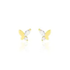 Histoire D'Or Boucles D'oreilles Puces Evaelle Papillon Or Jaune Oxyde De Zirconium