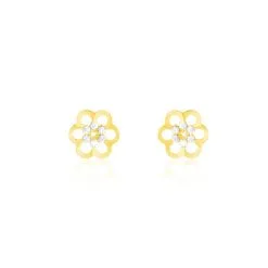 Histoire D'Or Boucles D'oreilles Puces Philine Fleur Or Jaune Oxyde De Zirconium