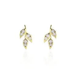 Histoire D'Or Boucles D'oreilles Pendantes Edia Feuille Or Jaune Oxyde De Zirconium