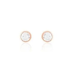 Histoire D'Or Boucles D'oreilles Puces Daria Serti Clos Or Rose Oxyde De Zirconium