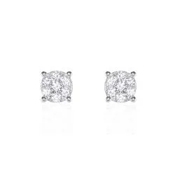 Histoire D'Or Boucles D'oreilles Puces Charlene Or Blanc Diamant Synthetique