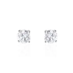 Histoire D'Or Boucles D'oreilles Puces 4 Griffes Or Blanc Diamant Synthetique