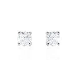 Histoire D'Or Boucles D'oreilles Puces 4 Griffes Or Blanc Diamant Synthetique