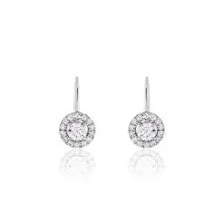 Histoire D'Or Boucles D'oreilles Pendantes Mentoura Or Blanc Diamant Synthétique