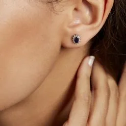 Histoire D'Or Boucles D'oreilles Puces Vladimir Or Blanc Saphir Diamant -Boucles d'oreilles pendantes Soldes Boutique B7OFBSB258 model1