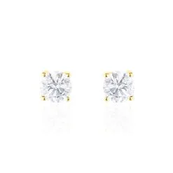 Histoire D'Or Boucles D'oreilles Puces 4 Griffes Or Jaune Diamant Synthetique
