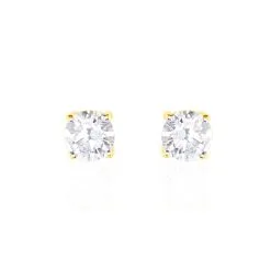 Histoire D'Or Boucles D'oreilles Puces 4 Griffes Or Jaune Diamant Synthetique