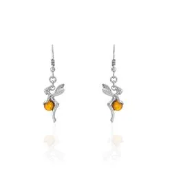 Histoire D'Or Boucles D'oreilles Pendantes Argent Blanc Abellia Ambre