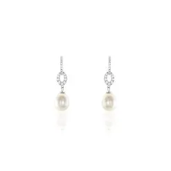 Histoire D'Or Boucles D'oreilles Pendantes Tiphaine Argent Blanc Perle De Culture