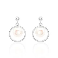 Histoire D'Or Boucles D'oreilles Pendantes Ivana Argent Blanc Perle De Culture