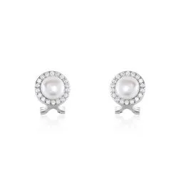 Histoire D'Or Boucles D'oreilles Clips Argent Blanc Valerio Perles Oxydes