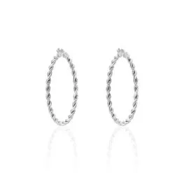 Histoire D'Or Créoles Abie Effet Torsade Lisse Et Diamante Argent Blanc