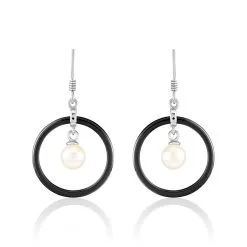 Histoire D'Or Boucles D'oreilles Pendantes Argent Céramique Et Perle De Culture