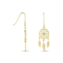 Histoire D'Or Boucles D'oreilles Plaqué Or Jaune Attrape Rêves Turquoises -Boucles d'oreilles pendantes Soldes Boutique FQOFJAT003 view1