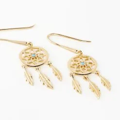 Histoire D'Or Boucles D'oreilles Plaqué Or Jaune Attrape Rêves Turquoises -Boucles d'oreilles pendantes Soldes Boutique FQOFJAT003 view2