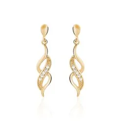 Histoire D'Or Boucles D'oreilles Pendantes Ishaae Plaqué Or Jaune Oxyde De Zirconium