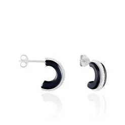 Histoire D'Or Créoles Noci Demi Cercle Argent Blanc Céramique Et Oxyde De Zirconium