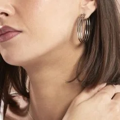 Histoire D'Or Créoles Adel Acier Blanc -Boucles d'oreilles pendantes Soldes Boutique MIOFBW0234 model0