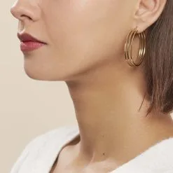 Histoire D'Or Créoles Adel Acier Jaune -Boucles d'oreilles pendantes Soldes Boutique MIOFJW0055 model0